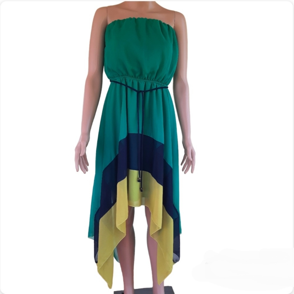Kate Collection USA Chiffon Agua Fria Women's Asymmetrical High Low Dress Size M